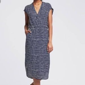 Banana Republic Mia Striped V Neck Midi Dress